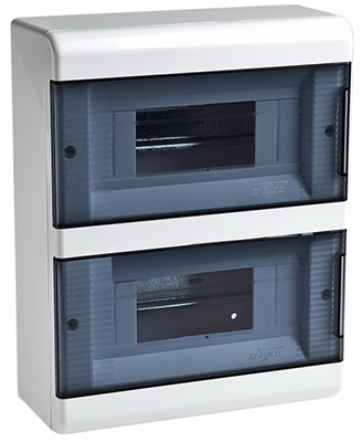 Бокс распределительный RUVinil ТУСО (IP40), ОП, 18 модулей, белый, с двумя прозрачными дверцами, 227х272х93 мм купить в отделе магазина Экономстрой