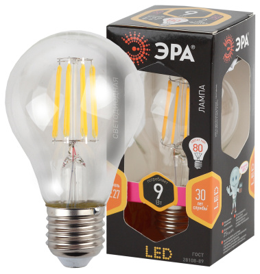 Лампа светодиодная нитевидная Эра F-LED ЛОН A60-9W-827-E27 855lm 2700К, Б0043433 купить в отделе магазина Экономстрой