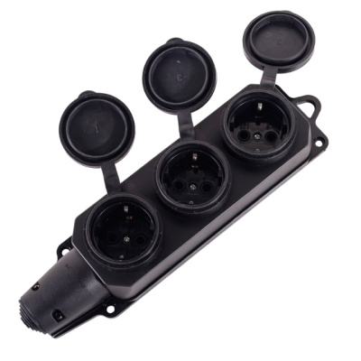 Розетка трёхместная Вихрь, каучуковая, 16А, IP44, чёрная купить в отделе магазина Экономстрой