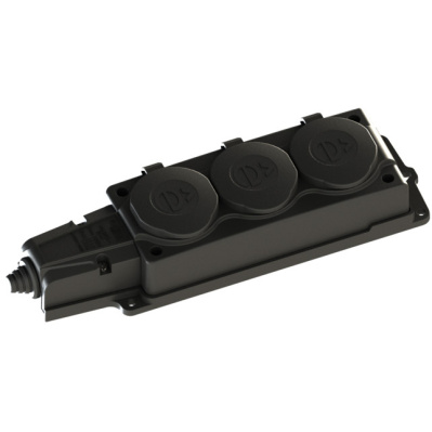 Розетка трёхместная Systeme Electric, 2К+З, 16А/250В, IP44, каучуковая, чёрный купить в отделе магазина Экономстрой