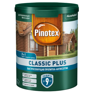Пропитка декоративная для защиты древесины Pinotex Classic Plus, 3 в 1, тиковое дерево, 0,9 л