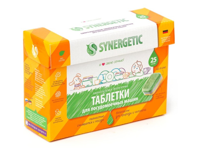 Биоразлагаемые бесфосфатные таблетки для посудомоечных машин 25 шт Synergetic