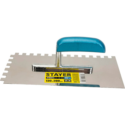 Гладилка штукатурная Stayer Profi, зубчатая, нержавеющая сталь, 130x280 мм, 10x10 мм