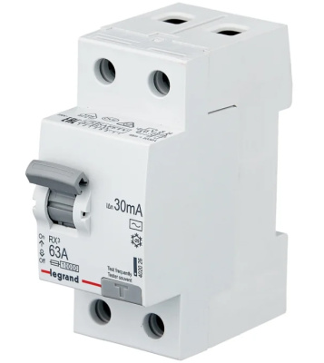 Устройство защитного отключения (УЗО) Legrand RX3, 2P, 63А, 30мA, тип AC, 402026