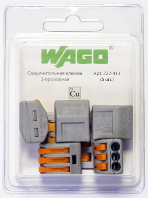 Клемма WAGO 222-413 3х(0,5-2,5 кв.мм) (упаковка 5 шт)