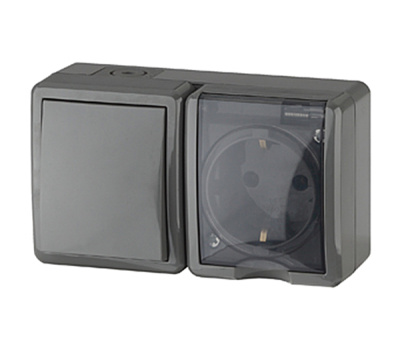 Блок розетка с заземлением, с крышкой+выкл. IP54, 16А 250В, серый, открытой установки, 11-7401-03 ЭРА ЭКСПЕРТ (Б0020734) купить в отделе магазина Экономстрой