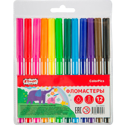 Фломастеры №1 School Color Pics, 12 цветов, смываемые вентилируемые