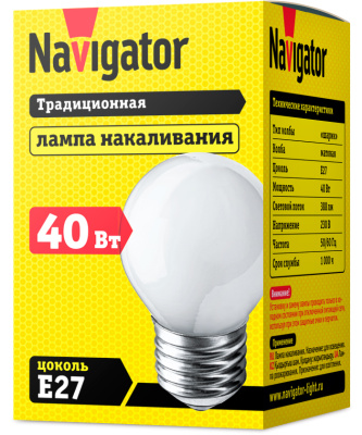 Лампа накаливания Navigator NI-C-40-230-E27-FR шарик матовый P45 40W E27 388lm 3000К, 94311 купить в отделе магазина Экономстрой