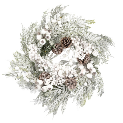 Венок еловый с ягодами и шишками заснеженный, D40 см, зеленый/белый купить в отделе магазина Экономстрой