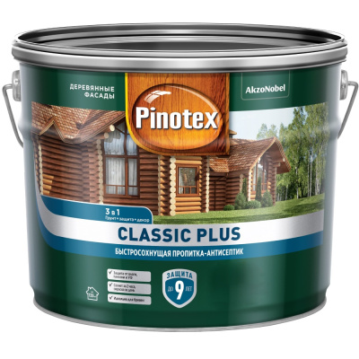 Пропитка декоративная для защиты древесины Pinotex Classic Plus, 3 в 1, тиковое дерево, 9 л купить в отделе магазина Экономстрой