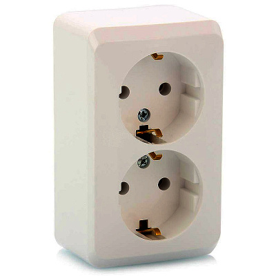 Розетка 2-х местная с заземлением, со шторками открытой установки, 16А 250В Белая Этюд Schneider Electric (PA16-008B) купить в отделе магазина Экономстрой