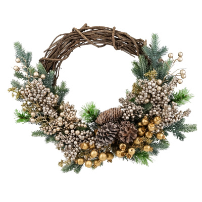 Венок еловый с ягодами и шишками, D50 см, зеленый/шампань купить в отделе магазина Экономстрой