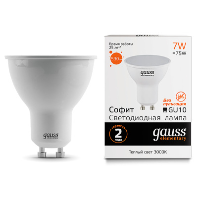 Лампа светодиодная Gauss LED Elementary MR16 GU10 7W 530lm 3000К, 13617
