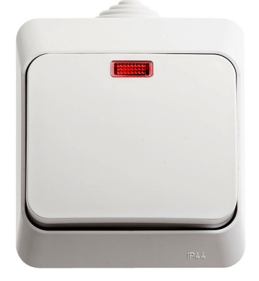 Выключатель 1 клавишный открытой установки с подсветкой Белый IP44 Этюд Schneider Electric BA10-045B