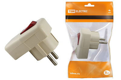 Вилка угловая с заземлением, с выключателем 16А TDM купить в отделе магазина Экономстрой