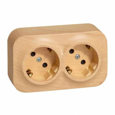 Розетка двойная 2х2К+З с заземлением без шторок дерево QUTEO 782273