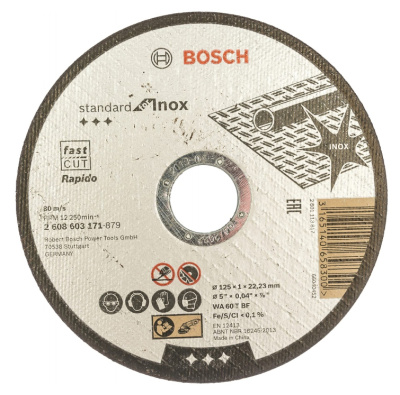 Диск отрезной по нержавеющей стали (125х1х22,2 мм; прямой) Bosch Standard, 2.608.603.171