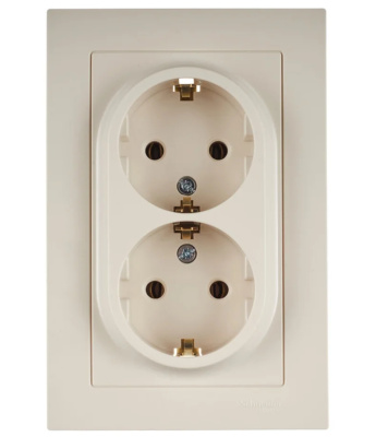 Розетка 2х2Р+Е двойная, с заземлением, бежевый Atlas ATN000224 купить в отделе магазина Экономстрой
