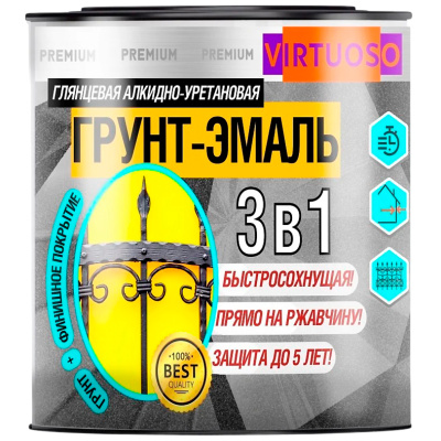 Грунт-эмаль по ржавчине 3 в 1 Virtuoso Premium (глянцевая; графит), 1,9 кг