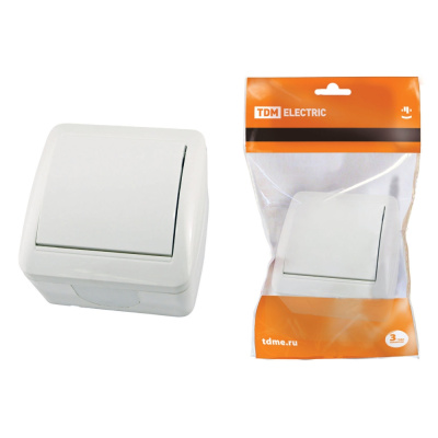 Выключатель TDM, Селигер, 1 клавишный, открытой установки, белый, 10А