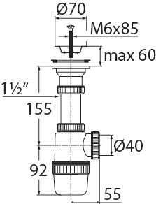 Сифон для умывальника Элит с нержавеющей чашкой 70 мм 1 1/2"х40 мм 30986140