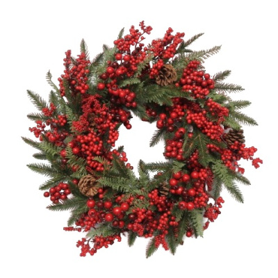 Венок еловый с ягодами и шишками, D56 см, зеленый/красный купить в отделе магазина Экономстрой