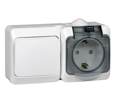 Блок горизонтальный 1 клавишный выключатель и 2P+E розетка, с крышкой IP44 Этюд Schneider Electric (BPA16-241B) купить в отделе магазина Экономстрой