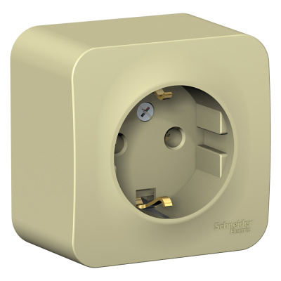 Розетка Schneider Electric, Blanca, 1 местная, с заземлением, открытой установки, бежевый, 16А 250В