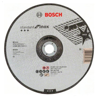 Диск отрезной по нержавеющей стали (230х1,9х22,2 мм; вогнутый) Bosch Standard, 2.608.601.514
