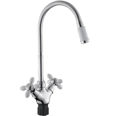 Смеситель для кухни Антей Радуга с 2-мя рукоятками и высоким гибким изливом, белый (арт. 5870717-ANT) купить в отделе магазина Экономстрой