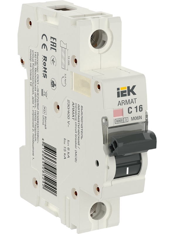 Автоматический выключатель IEK ARMAT M06N, 1P (C; 16А; 6kA), AR-M06N-1-C016 купить в отделе Автоматы 1-полюсные магазина Экономстрой