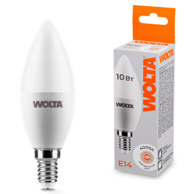 Лампа светодиодная Wolta LED С37 25SC10E14 / E14, свеча, 10 Вт, 825lm 4000K купить в отделе магазина Экономстрой