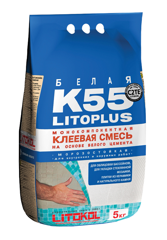 картинка Клей для плитки, керамогранита, мозаики, камня Litokol LitoPlus K55 (класс С2 ТЕ), белый, 5 кг от магазина Экономстрой