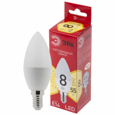 Лампа светодиодная Эра Red Line LED B35-8W-827-E14 R Е14 / E14, свеча, 8 Вт, 640lm 2700К, Б0050694 купить в отделе магазина Экономстрой