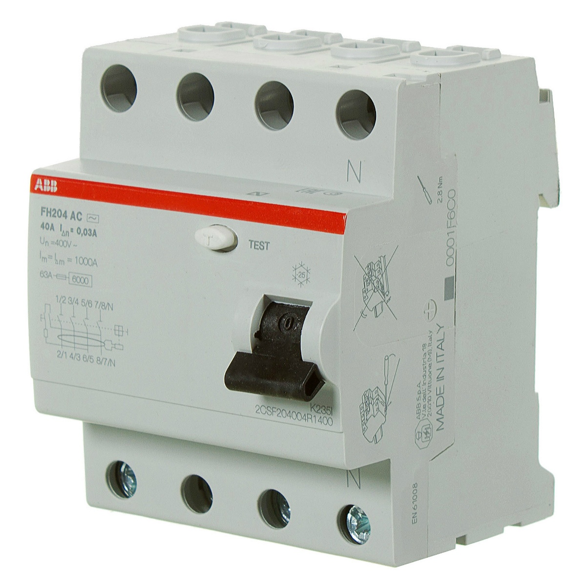 Устройство защитного отключения (УЗО) ABB FH204, 4P, 40А, 30мA, тип AC, 2CSF204004R1400 купить в отделе УЗО магазина Экономстрой