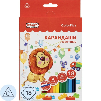 Карандаши цветные Комус Класс ColorPics, 18 цветов, трехгранные