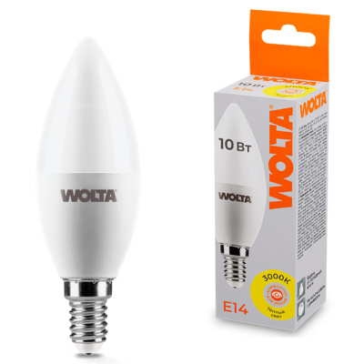 Лампа светодиодная Wolta LED С37 25YC10E14 / E14, свеча, 10 Вт, 825lm 3000K купить в отделе магазина Экономстрой
