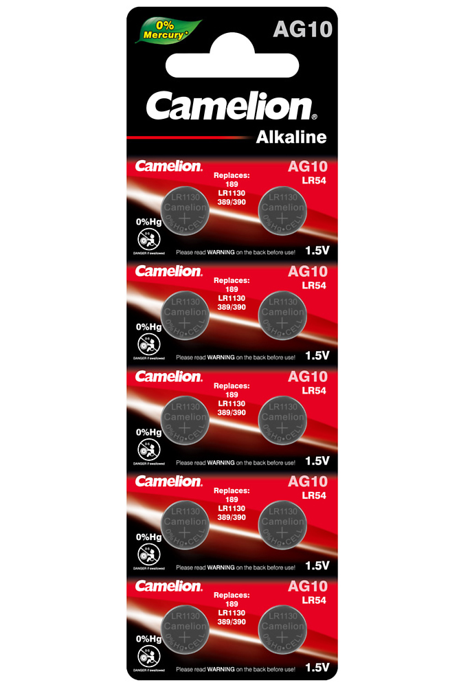 Батарейка алкалиновая Camelion G10-10BL Mercury Free AG10-BP10 0%Hg 389A/LR1130/189, 1,5V (1 шт) купить в отделе Батарейки магазина Экономстрой