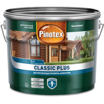 Пропитка декоративная для защиты древесины Pinotex Classic Plus, 3 в 1, палисандр, 9 л