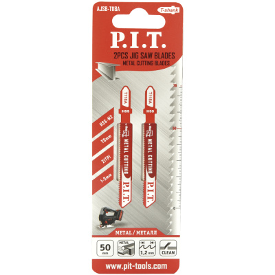 Пилки для лобзика по металлу P.I.T, T118A, HSS, 50 мм (2 шт/упаковка), AJSB-T118A