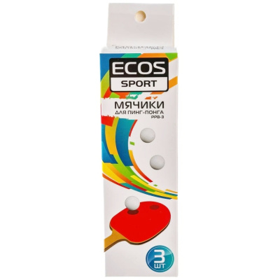 Мячики для пинг-понга Ecos, PPB-3, картонная коробка, 3 шт