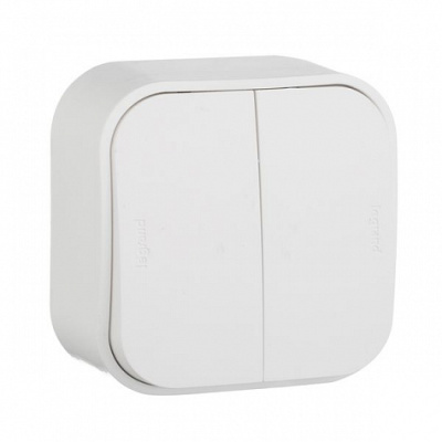 Выключатель 2-х клавишный, 10A белый QUTEO (782202)