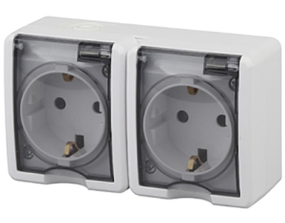 Розетка двойная с заземлением, с крышкой 2х2P+E IP54, 16А 250В, белая, открытой установки, 11-2403-01 ЭРА ЭКСПЕРТ (Б0020716) купить в отделе магазина Экономстрой