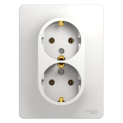 Розетка двойная Schneider Electric, Glossa, с заземлением, без шторок, белая, 2Р+E купить в отделе магазина Экономстрой