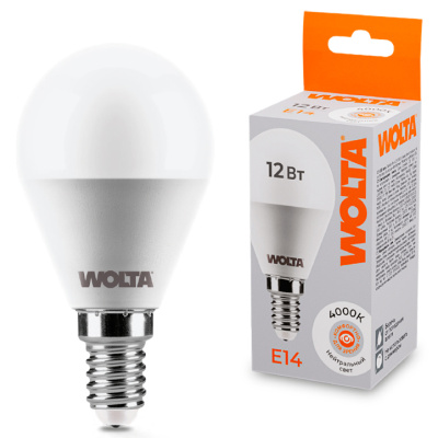 Лампа светодиодная Wolta LED G45 25S45GL12E14 / E14, шар, 12 Вт, 1050lm 4000К купить в отделе магазина Экономстрой