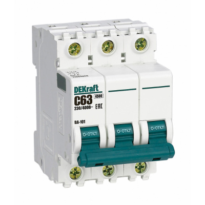 Автоматический выключатель Dekraft ВА101-3P-063A-C, тип C, 3P (63А; 4,5kA), 11084DEK