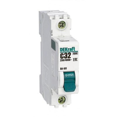 Автоматический выключатель Dekraft ВА101-1P-032A-C, тип C, 1P (32А; 4,5kA), 11057DEK купить в отделе магазина Экономстрой