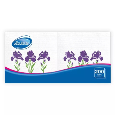 Салфетки бумажные Лилия Ирисы, 200 шт, 1 слой, 24х24 см купить в отделе магазина Экономстрой