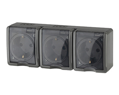 Розетка тройная с заземлением, с крышкой 3х2P+E IP54, 16А 250В, серая, открытой  установки, 11-2405-03 ЭРА ЭКСПЕРТ (Б0020721) купить в отделе магазина Экономстрой