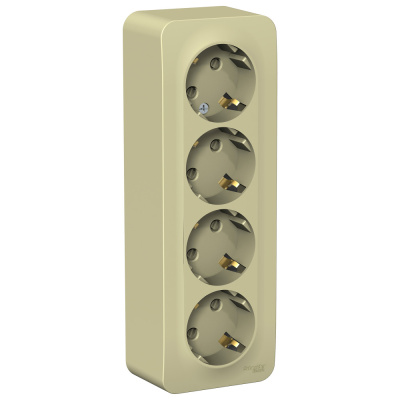 Розетка Schneider Electric, Blanca, 3 местная, с заземлением, открытой установки, со шторками, бежевый, 16А 250В